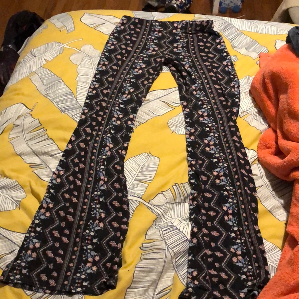 Black with flowers flare pants